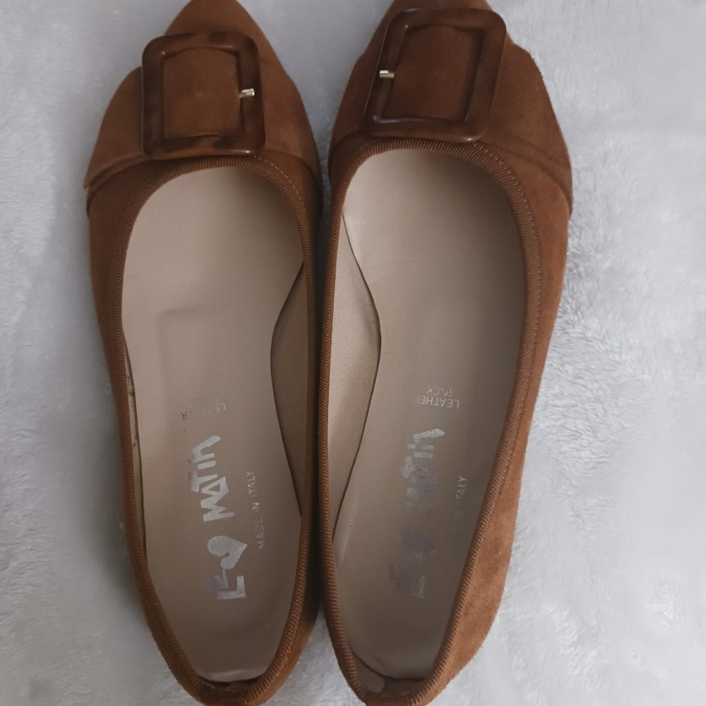 Brown Suede Loafers with Buckle Detail